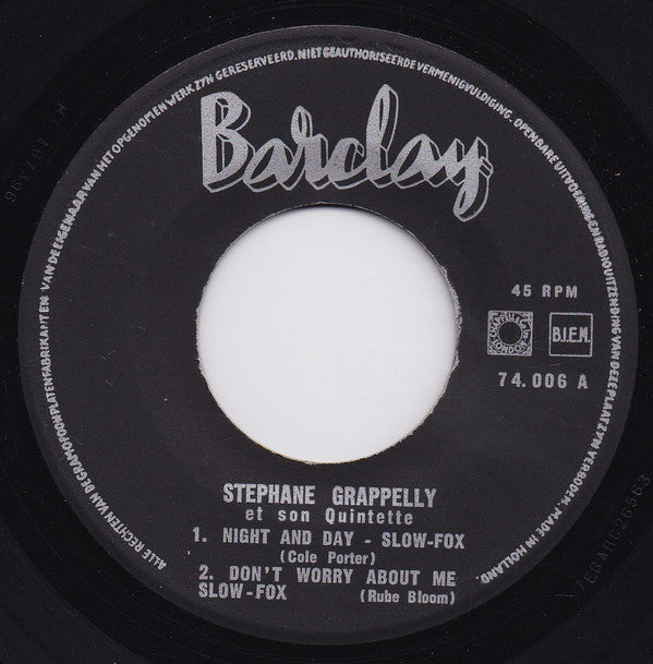 Stéphane Grappelli Quintet : Night And Day / Don't Worry About Me (7", EP)