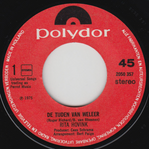 Rita Hovink : De Tijden Van Weleer (7", Single)