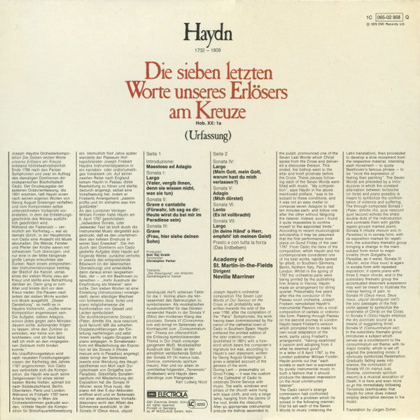 Joseph Haydn, The Academy Of St. Martin-in-the-Fields, Sir Neville Marriner : Die Sieben Letzten Worte Unseres Erlösers Am Kreuze / The Seven Last Words Of Our Saviour On The Cross ( Urfassung ) (LP, Album, Quad)