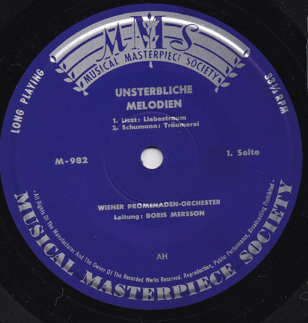 Wiener Promenadenorchester, Boris Mersson : Onsterfelijke Melodiën (7")