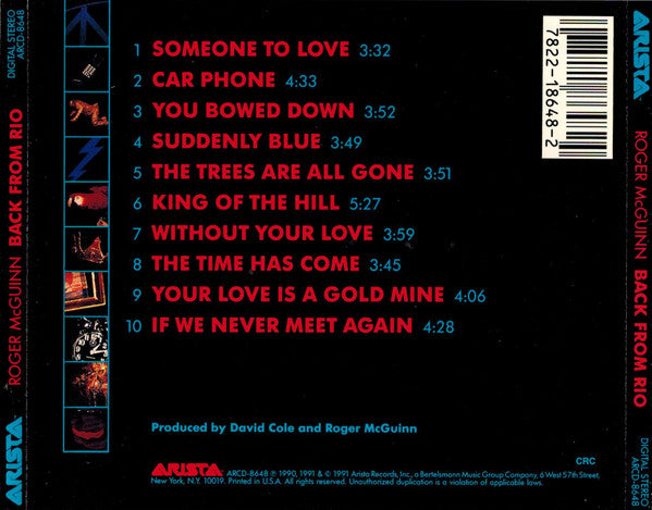 Roger McGuinn : Back From Rio (CD, Album, Club)