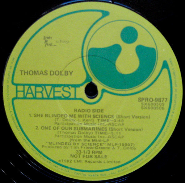 Thomas Dolby : She Blinded Me With Science (Radio/Club Versions) & One Of Our Submarines (12", Promo)
