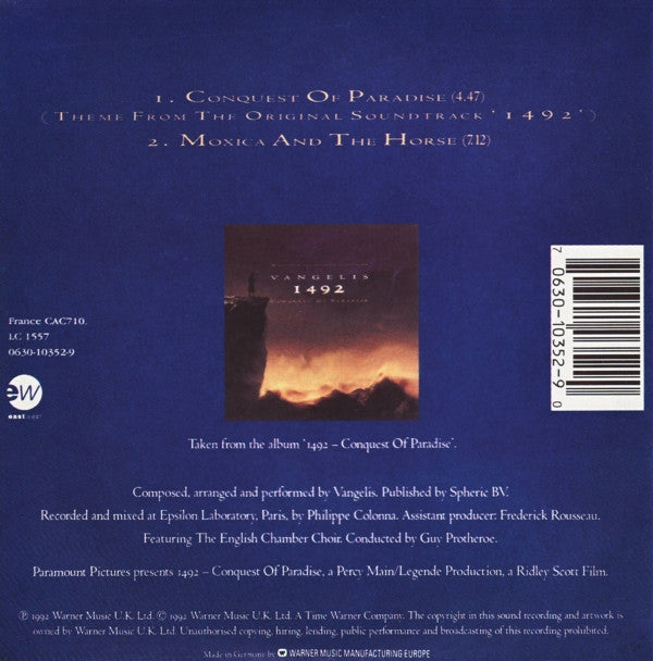 Vangelis : Conquest Of Paradise (CD, Single, RP)