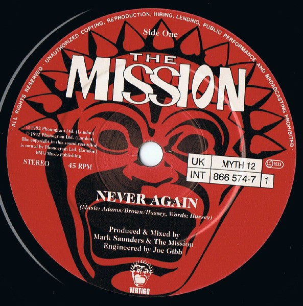 The Mission : Never Again (7", Single, Pic)