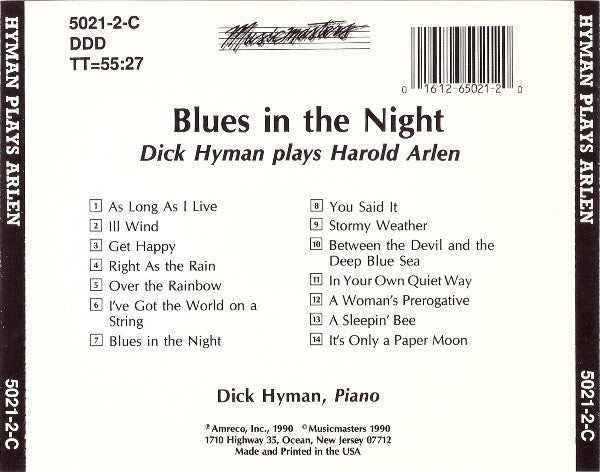 Dick Hyman : Blues In The Night (Dick Hyman Plays Harold Arlen) (CD, Album)