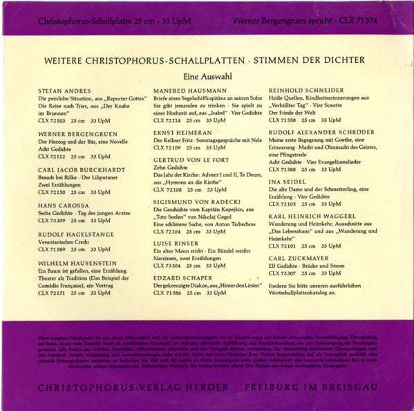 Werner Bergengruen : Spricht Das Netz (10", Mono)