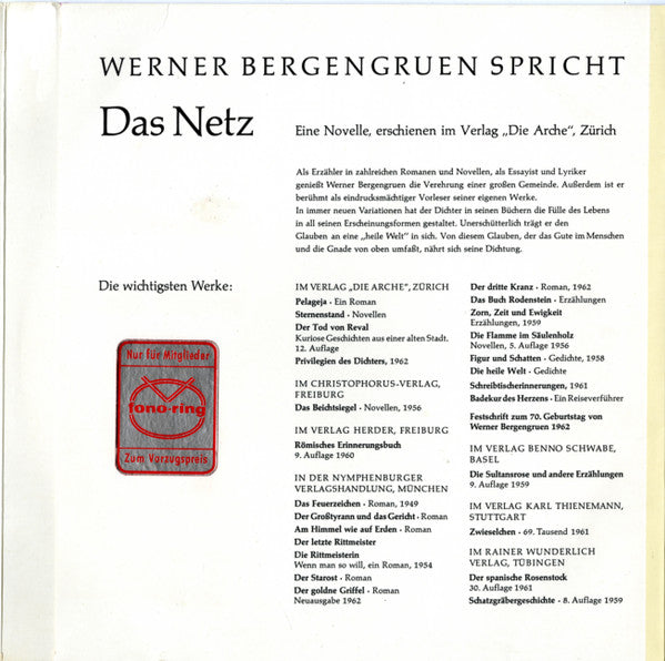 Werner Bergengruen : Spricht Das Netz (10", Mono)