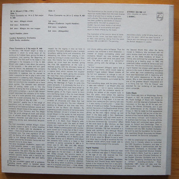 Ingrid Haebler, Wolfgang Amadeus Mozart  /  London Symphony Orchestra ,  Sir Colin Davis : Klavierkonzert Nr. 14 Es-Dur, KV 449, Klavierkonzert Nr. 24 C-Moll, KV 491 (LP, Gat)
