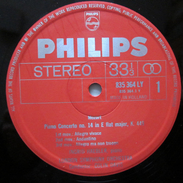 Ingrid Haebler, Wolfgang Amadeus Mozart  /  London Symphony Orchestra ,  Sir Colin Davis : Klavierkonzert Nr. 14 Es-Dur, KV 449, Klavierkonzert Nr. 24 C-Moll, KV 491 (LP, Gat)