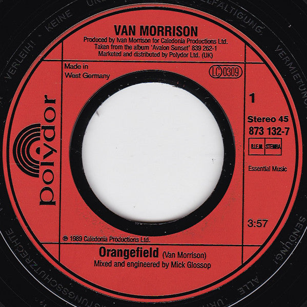 Van Morrison : Orangefield (7", Single)