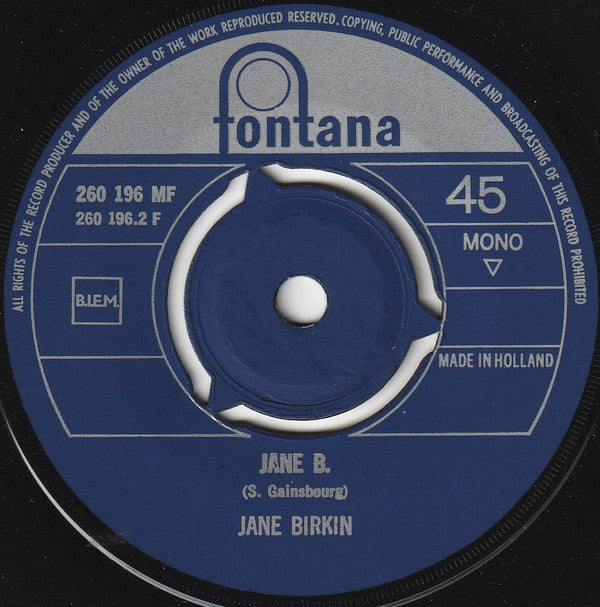 Jane Birkin : Je T'aime... Moi Non Plus / Jane B. (7", Single, Mono)