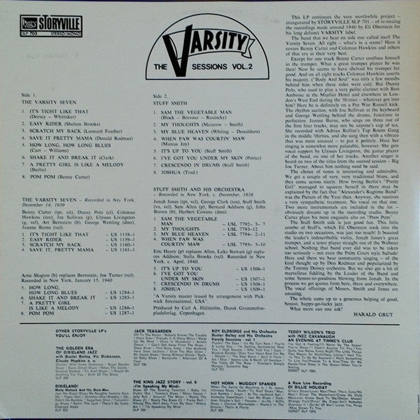 Varsity Seven, Stuff Smith & His Orchestra : The Varsity Sessions Vol. 2 (LP, Comp)