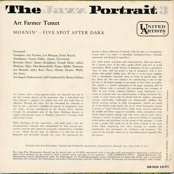 Art Farmer Tentet : The Jazz Portrait 3 (7", Mono)