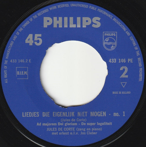 Jules de Corte : Liedjes Die Eigenlijk Niet Mogen - 1 (7", EP, Mono)