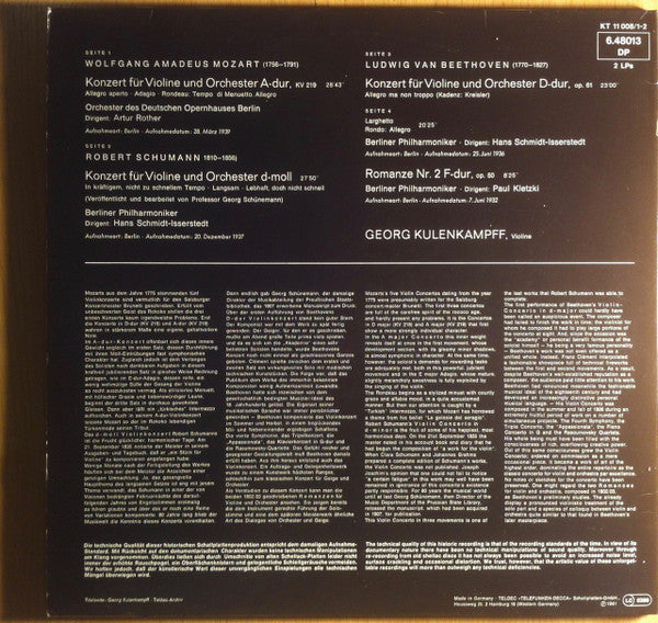 Georg Kulenkampff, Ludwig van Beethoven, Wolfgang Amadeus Mozart, Robert Schumann : Violinkonzerte (2xLP, Comp, Gat)