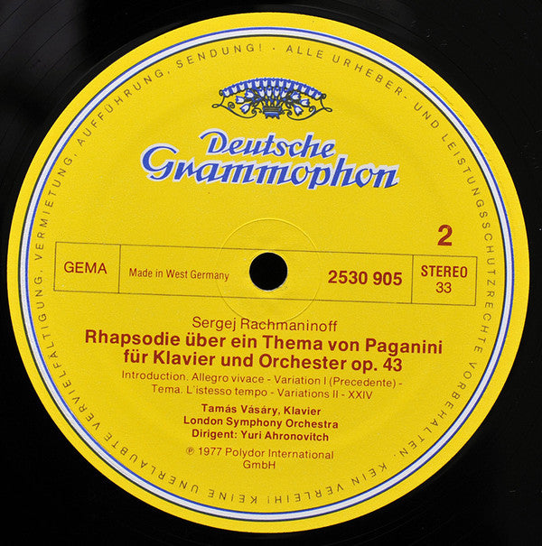 Sergei Vasilyevich Rachmaninoff - Tamás Vásáry, Yuri Ahronovitch, London Symphony Orchestra : 4. Klavierkonzert = Piano Concerto No.4 / Paganini-Rhapsodie • Rhapsody On A Theme Of Paganini (LP, Album)