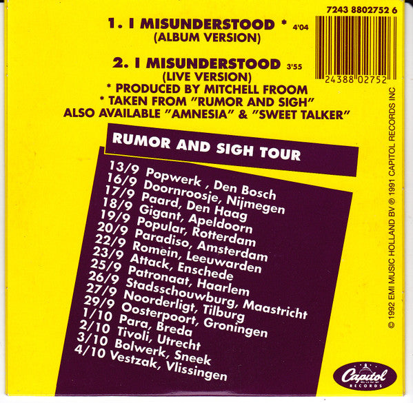 Richard Thompson : I Misunderstood (CD, Single, Car)