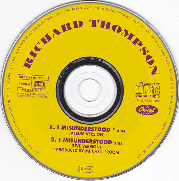 Richard Thompson : I Misunderstood (CD, Single, Car)