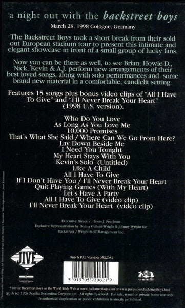 Backstreet Boys : A Night Out With The Backstreet Boys (VHS, PAL, Dut + CD + Box, Ltd)