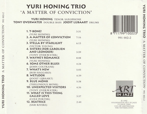 The Yuri Honing Trio : A Matter Of Conviction (CD, Album)