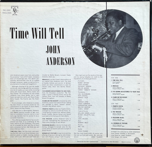 John Anderson (2) : Time Will Tell (LP, Album, Mono)