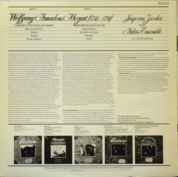 Wolfgang Amadeus Mozart, Jaap van Zweden, Arkios Ensemble, Joop Van Zon : Vioolconcert Nr. 3 In G, KV 216 / Symfonie Nr. 30, KV 202 (LP)