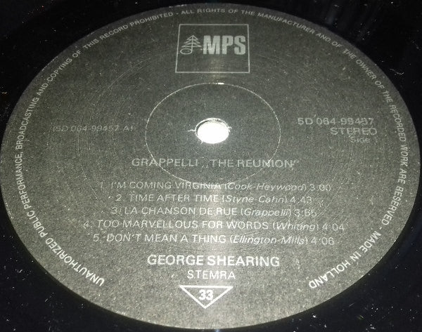 George Shearing Trio And Stéphane Grappelli : The Reunion (LP, Album)