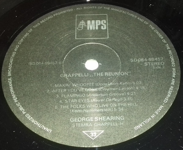 George Shearing Trio And Stéphane Grappelli : The Reunion (LP, Album)