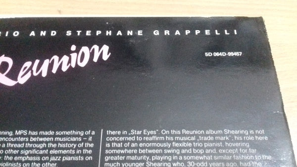 George Shearing Trio And Stéphane Grappelli : The Reunion (LP, Album)