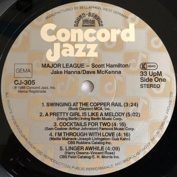 Scott Hamilton / Jake Hanna / Dave McKenna : Major League (LP, Album)