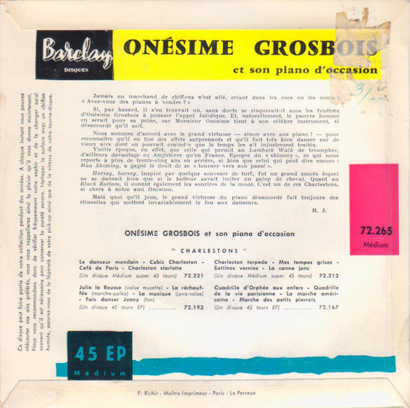 Onésime Grosbois Et Son Piano D'Occasion : Oi Lambeth Walk (7", EP, Mono)