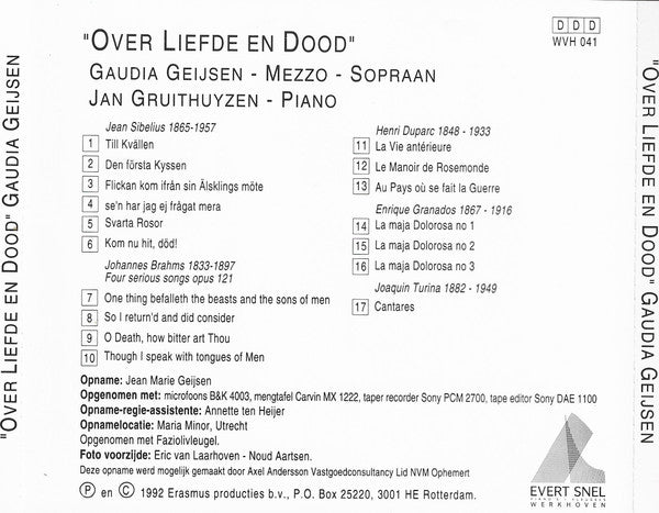 Gaudia Geijsen, Jan Gruithuyzen : Over Liefde En Dood (CD, Album)