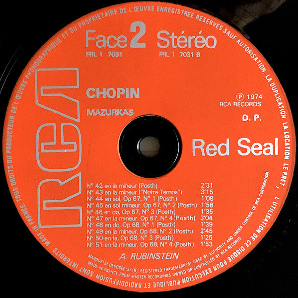 Frédéric Chopin Played By Arthur Rubinstein : Les Mazurkas N°s 34 à 51 (Volume 3) (LP, Album)