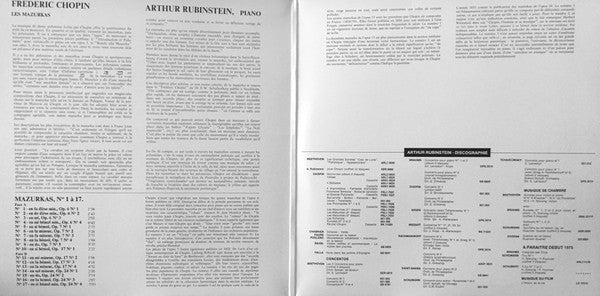 Frédéric Chopin - Arthur Rubinstein : Les Mazurkas N°s 1 à 17 (Volume 1) (LP, RE, Gat)