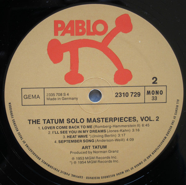Art Tatum : The Tatum Solo Masterpieces, Vol. 2 (LP, Album)