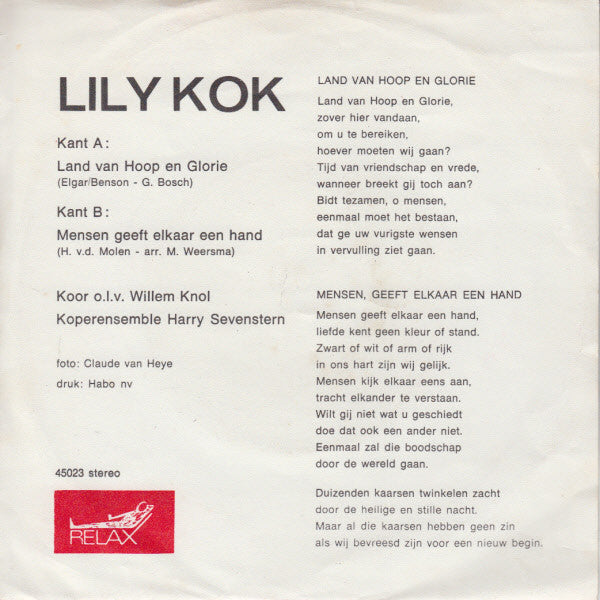 Lily Kok : Land van Hoop En Glorie (7", Single)