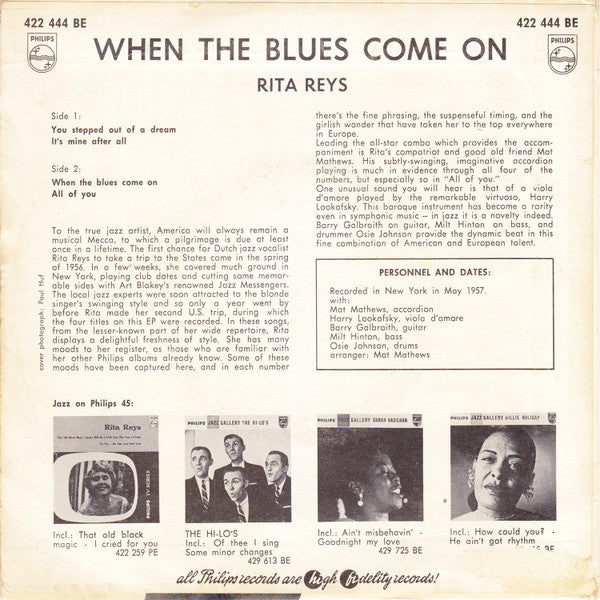 Rita Reys : When The Blues Come On (7", EP)