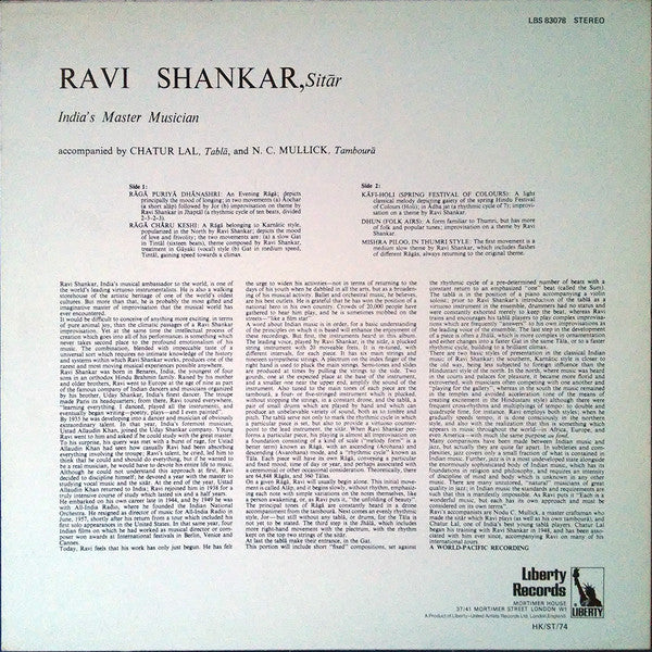 Ravi Shankar : India's Master Musician (LP, RE)