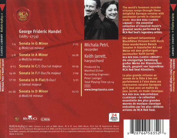 Georg Friedrich Händel - Michala Petri • Keith Jarrett : Recorder Sonatas (CD, Album, RE, RM)