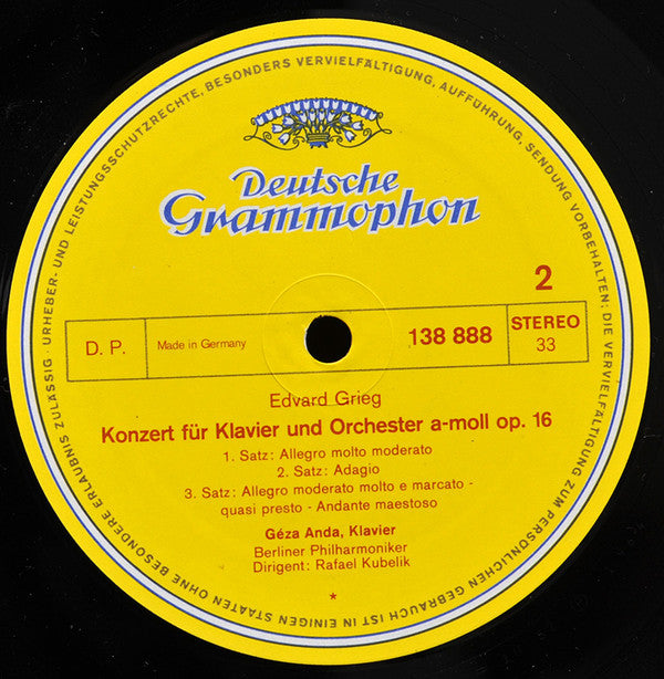 Robert Schumann ∙ Edvard Grieg, Géza Anda ∙ Rafael Kubelik, Berliner Philharmoniker : Klavierkonzerte In A-moll · Piano Concertos In A Minor (LP, Album, RE)