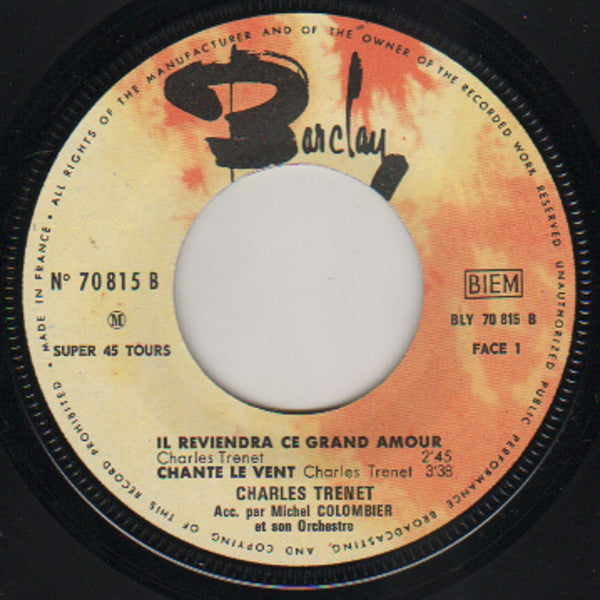 Charles Trenet : A Mi-Chemin / Merci Paris / Il Reviendra Ce Grand Amour / Chante Le Vent (7", EP)