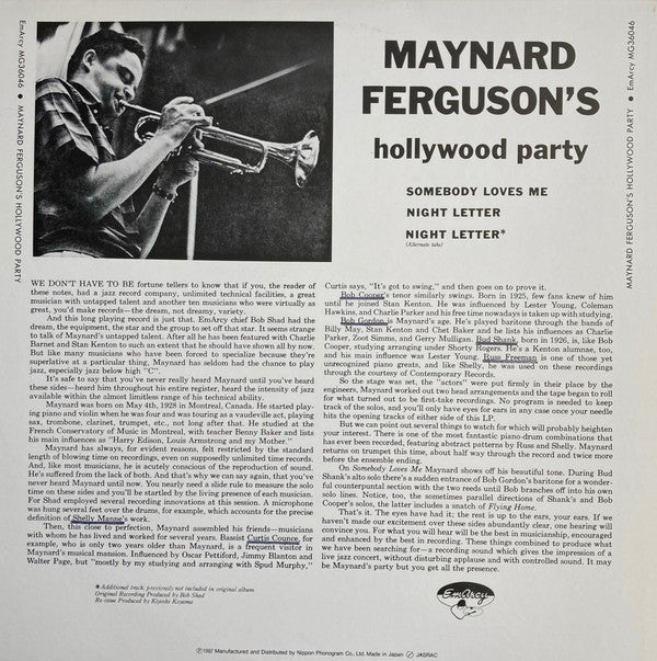 Maynard Ferguson : Maynard Ferguson's Hollywood Party (LP, Album, Mono, RE)