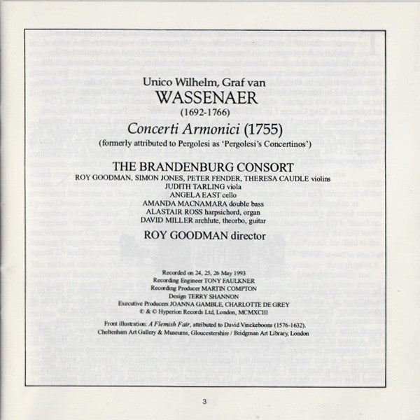Unico Wilhelm Van Wassenaer - Brandenburg Consort • Roy Goodman : Concerti Armonici (CD, Album)