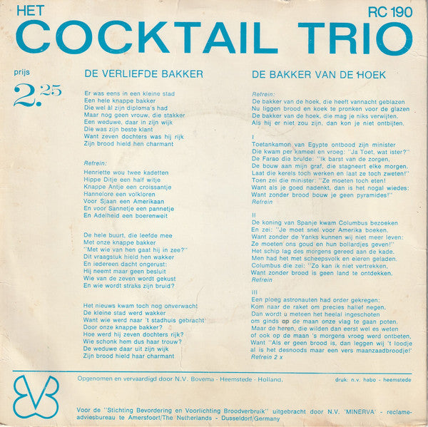 Cocktail Trio : De Bakker Van De Hoek (7", Single, Mono)