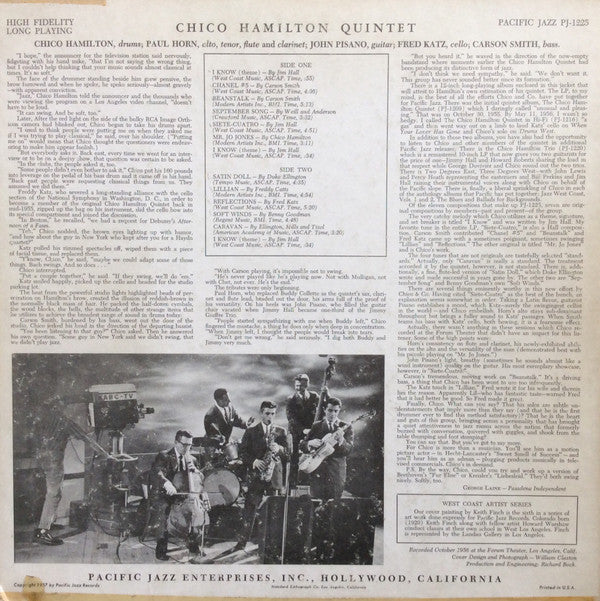 The Chico Hamilton Quintet : Chico Hamilton Quintet (LP, Album, Mono)