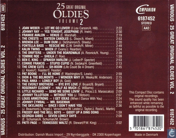 Various : 25 Great Original Oldies Volume 2  (CD, Comp)