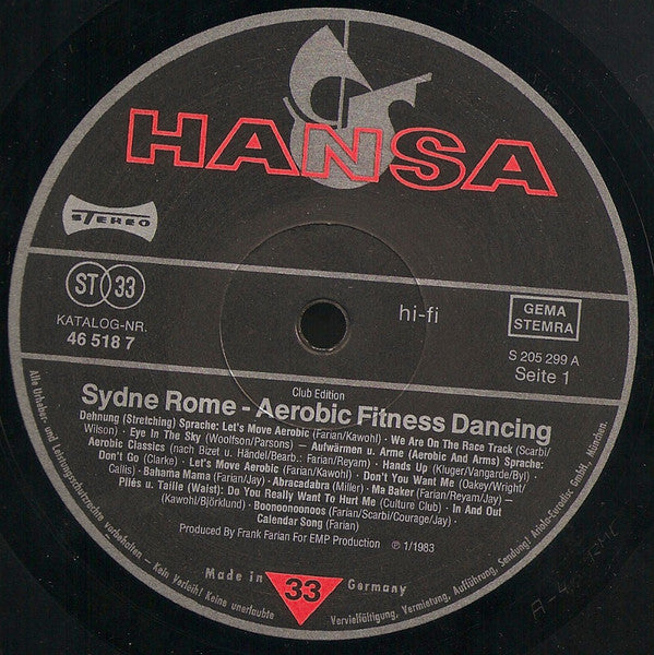 Sydne Rome : Aerobic Fitness Dancing (LP, Club, Gat)