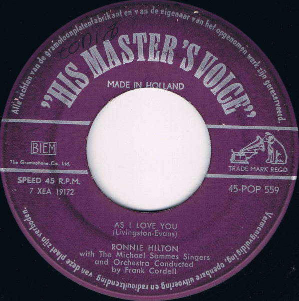 Ronnie Hilton With Mike Sammes Singers : The World Outside (7")