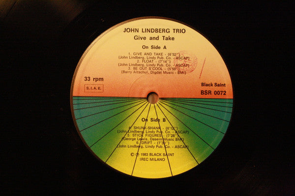 John Lindberg Trio (2) With George Lewis And Barry Altschul : Give And Take (LP, Album)