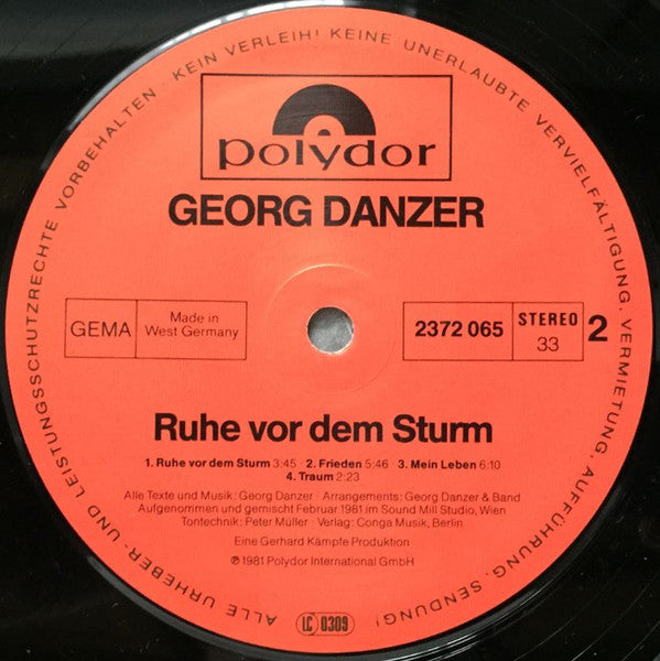 Georg Danzer : Ruhe Vor Dem Sturm (LP, Album, RP)